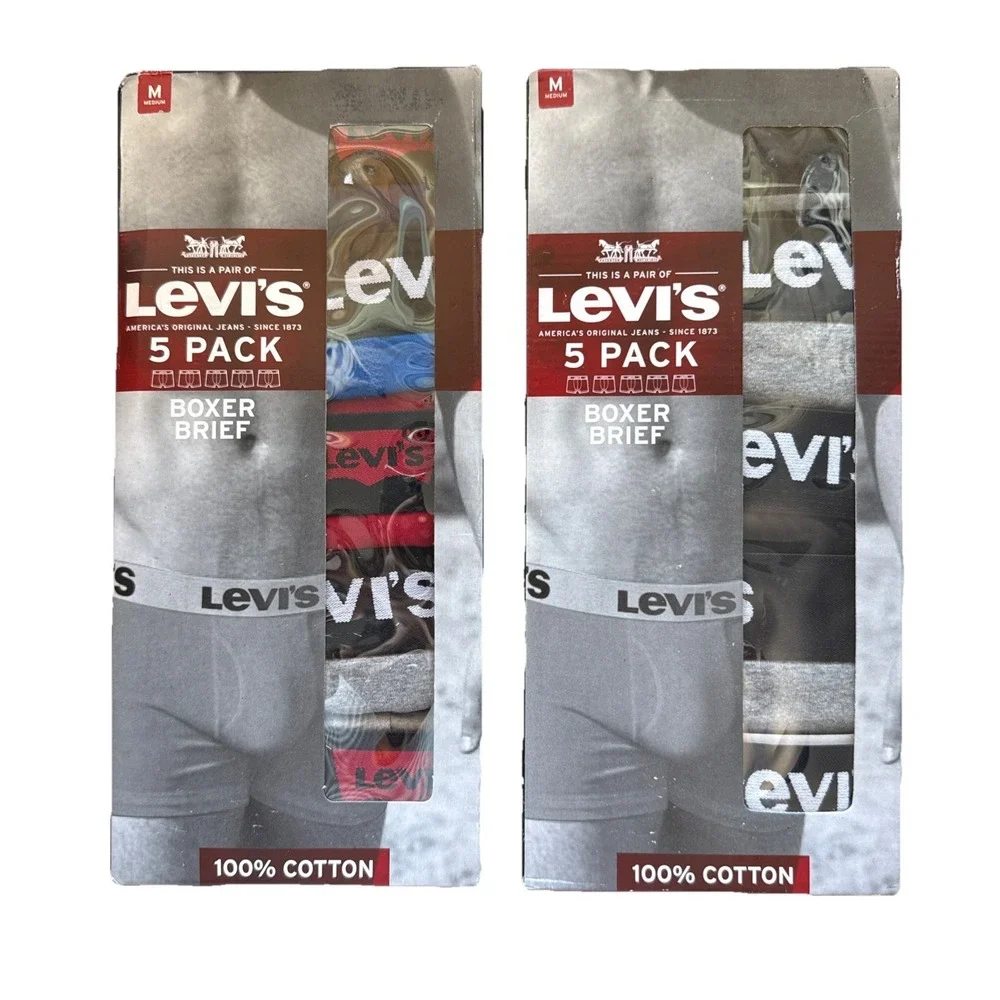 Levi's Boxer Brief 100% Cotton 5 Pack Contour Pouch Medium 32-34